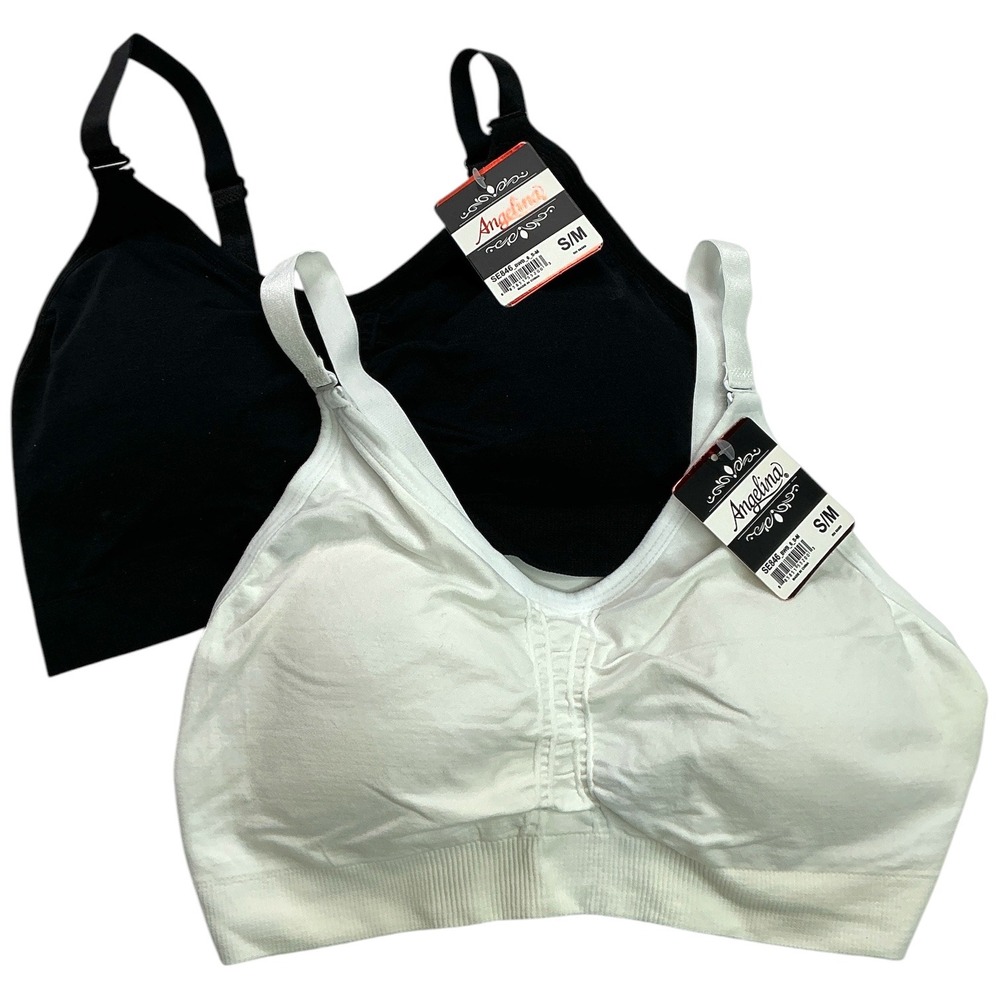 Angelina Black White Seamless Bra Women S/M Set of 2 SE846 Adjustable Straps